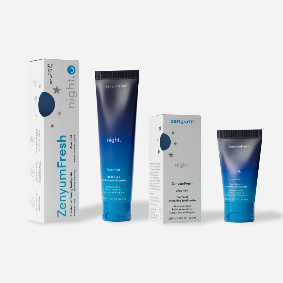 ZenyumFresh™ Day Protection: Brightening Papaya Enzyme Toothpaste / Night Repair: Gum Aloe Vera Activated Carbon Toothpaste